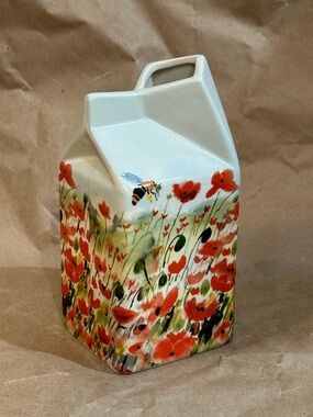 Shannonbridge Pottery Ireland Ceramic Milk Carton Jug Pitcher Bee Garden Design
